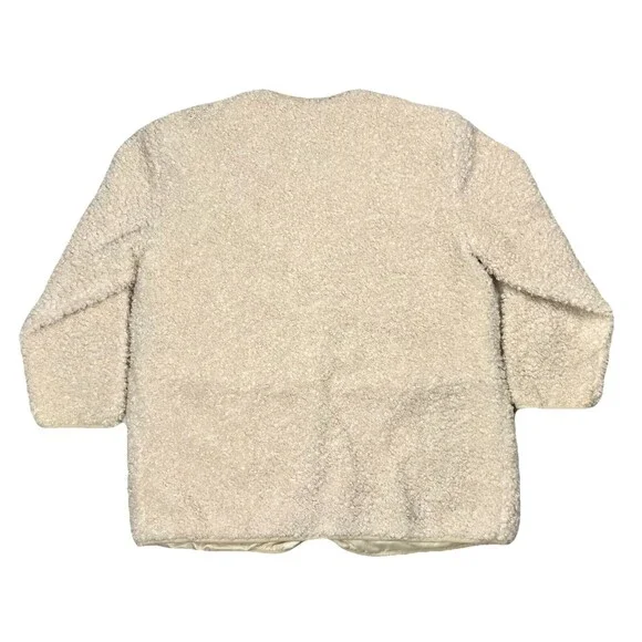 7 For All Mankind Womens Large Sherpa Teddy Shacket Oversized Cream Soft Preppy - Picture 12 of 13